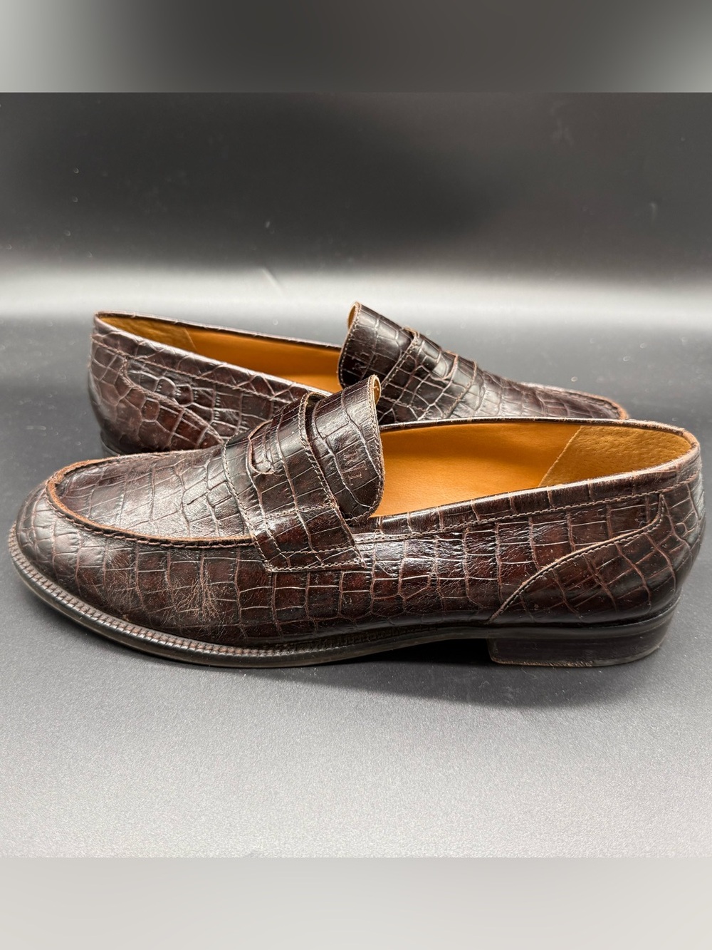Lauren Ralph Lauren Women’s 8.5 B Brown Croc Embossed Leather Penny Loafers